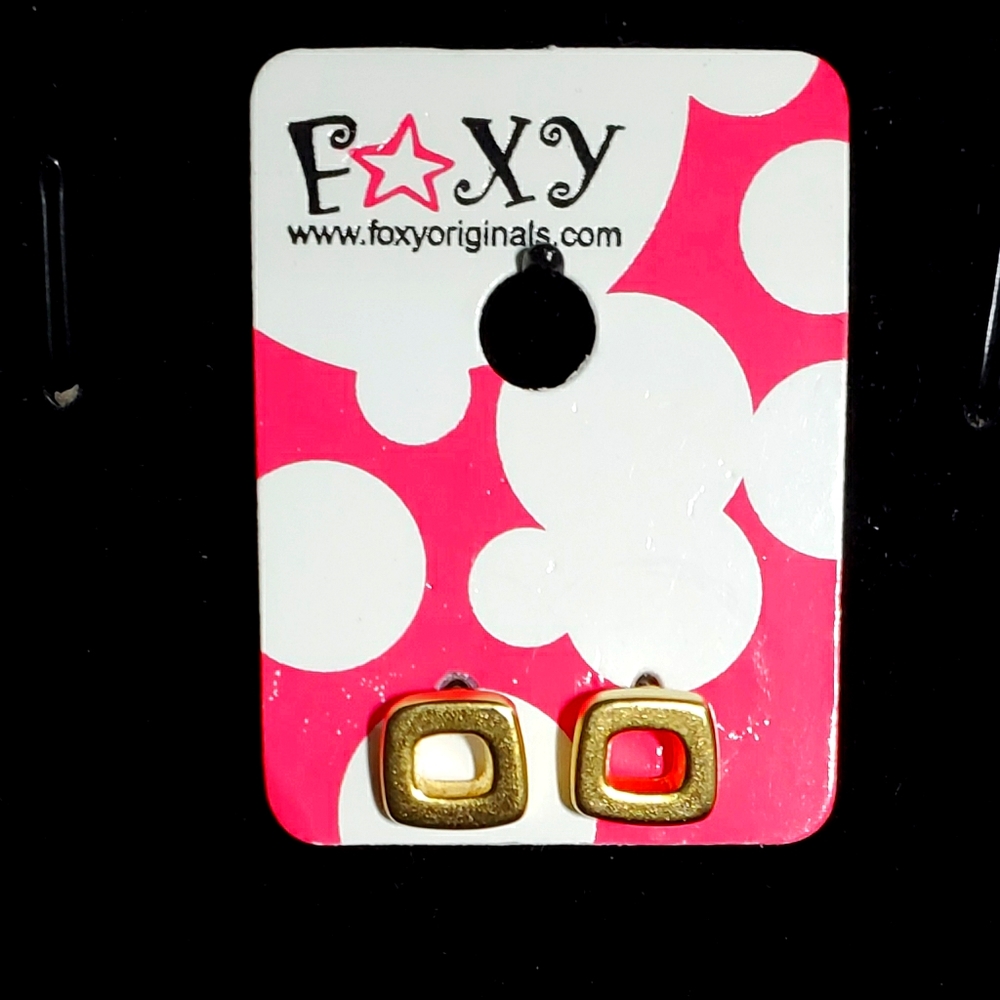 NEW Foxy Originals Gold Square Frame Stud Earrings